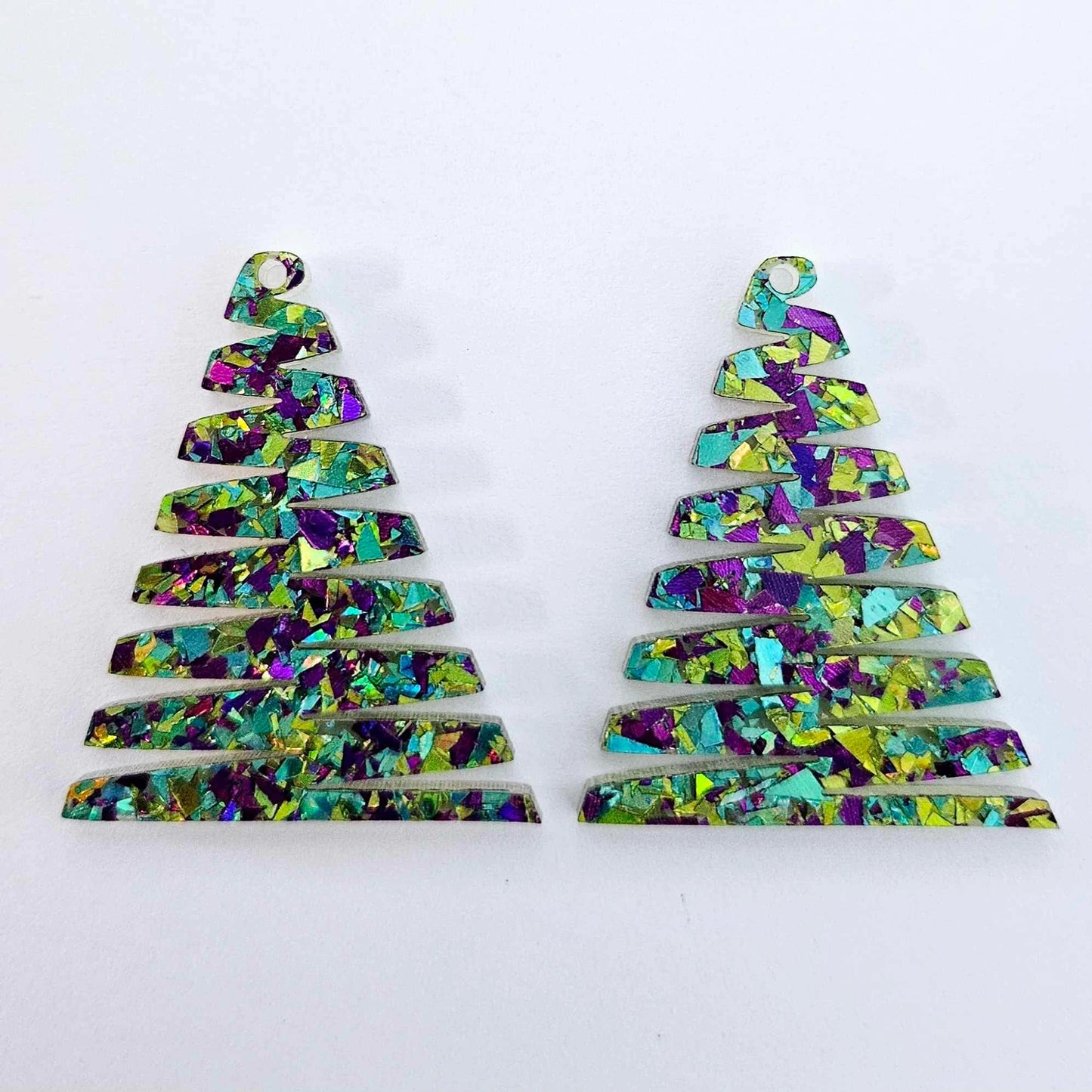 40mm CHUNKY PEACOCK Glitter ZIGZAG Christmas Trees.