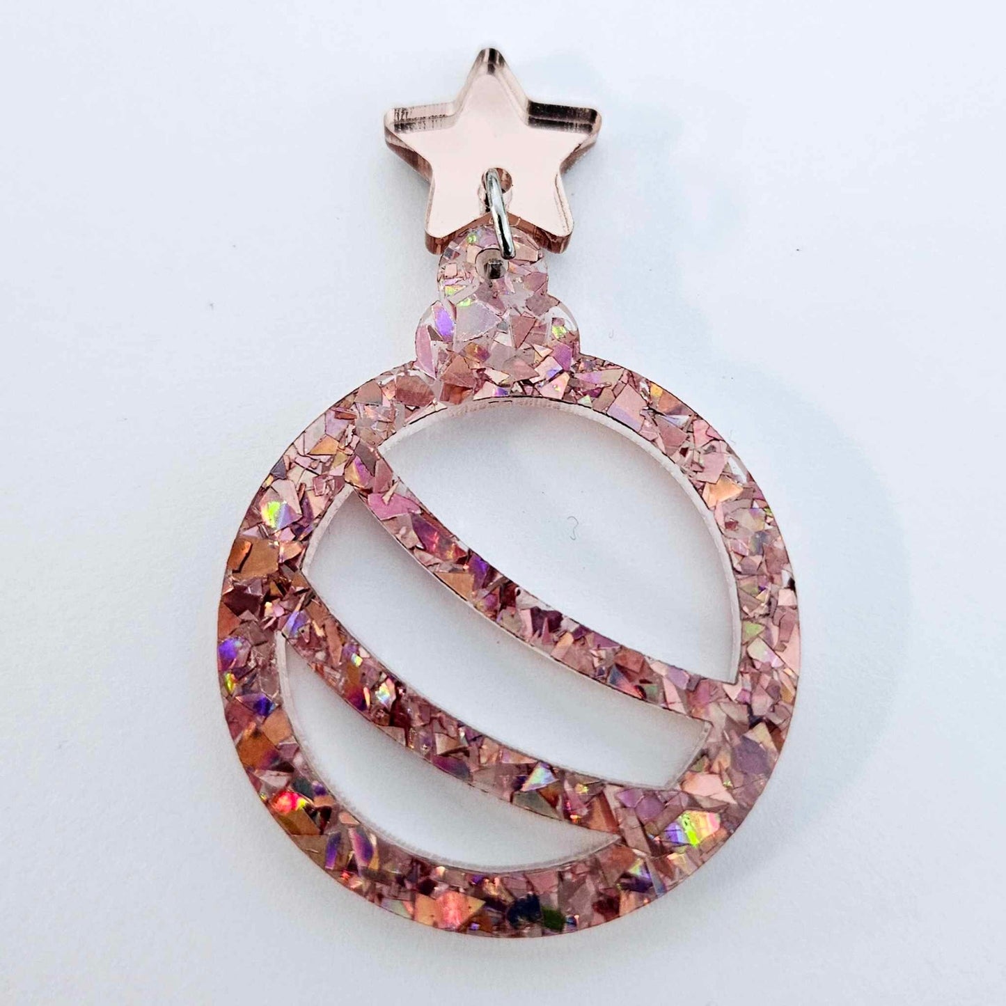 38mm HOLOGRAPHIC ROSE GOLD Glitter BAUBLES