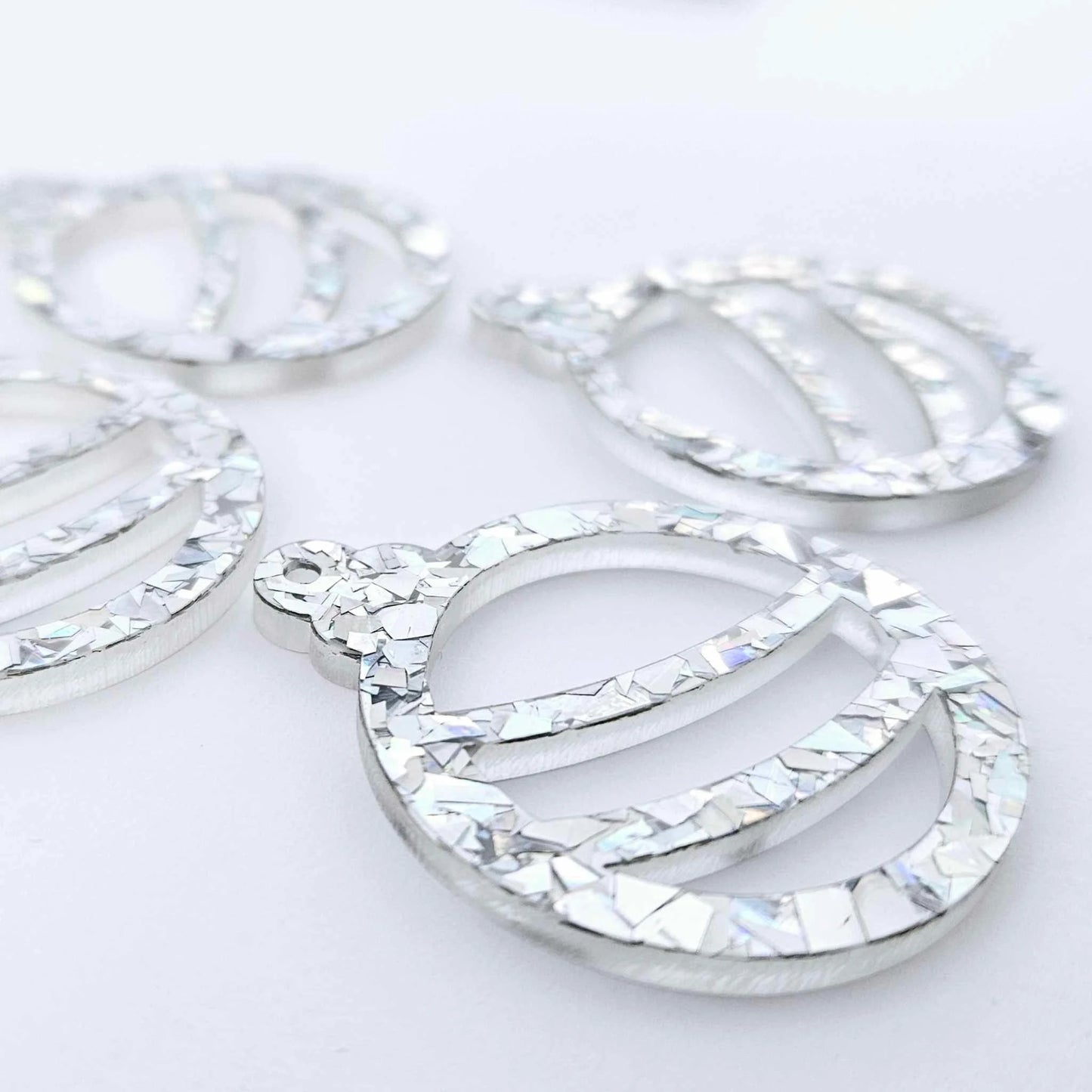 38mm HOLOGRAPHIC SILVER Glitter BAUBLES