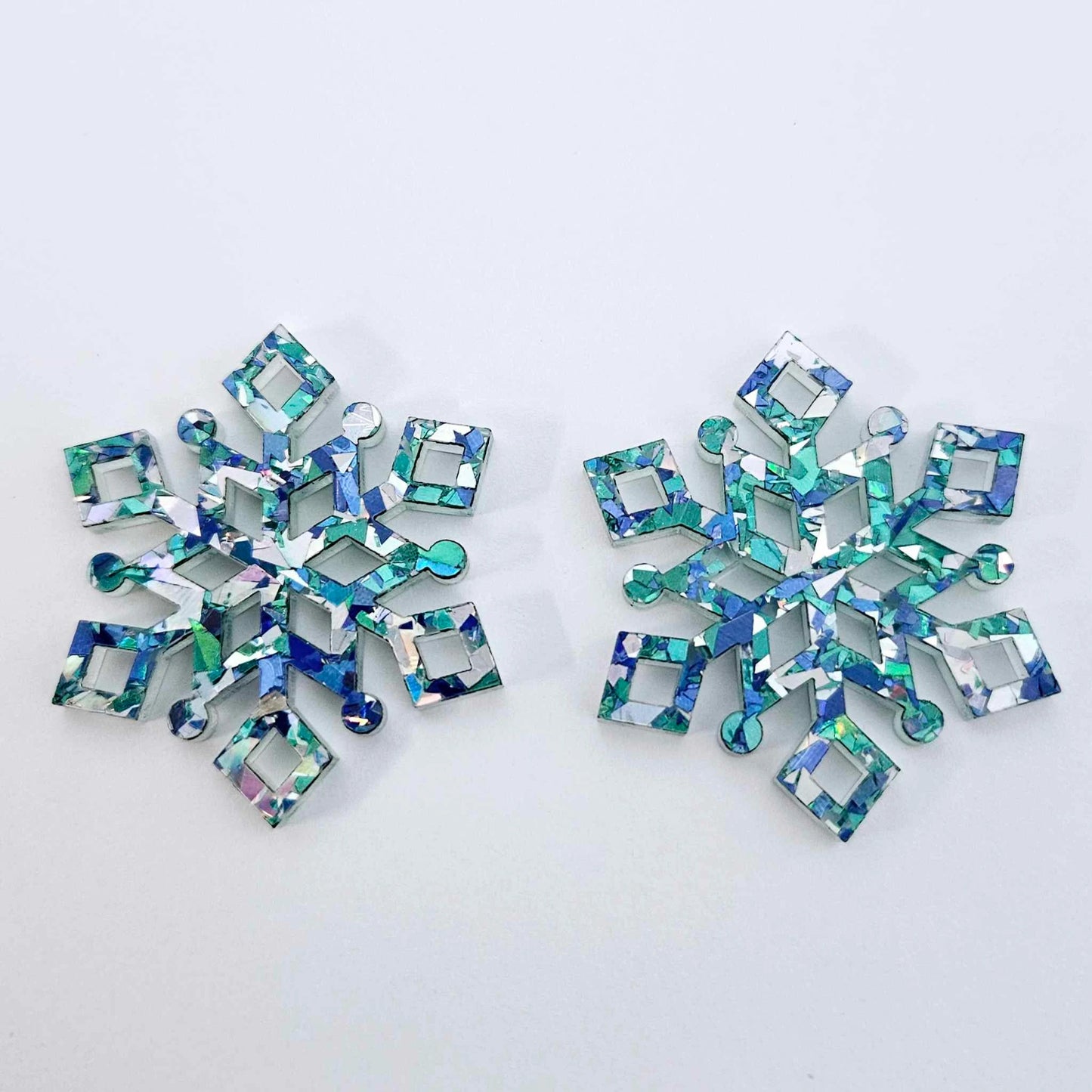 43mm AQUA Glitter SNOWFLAKES