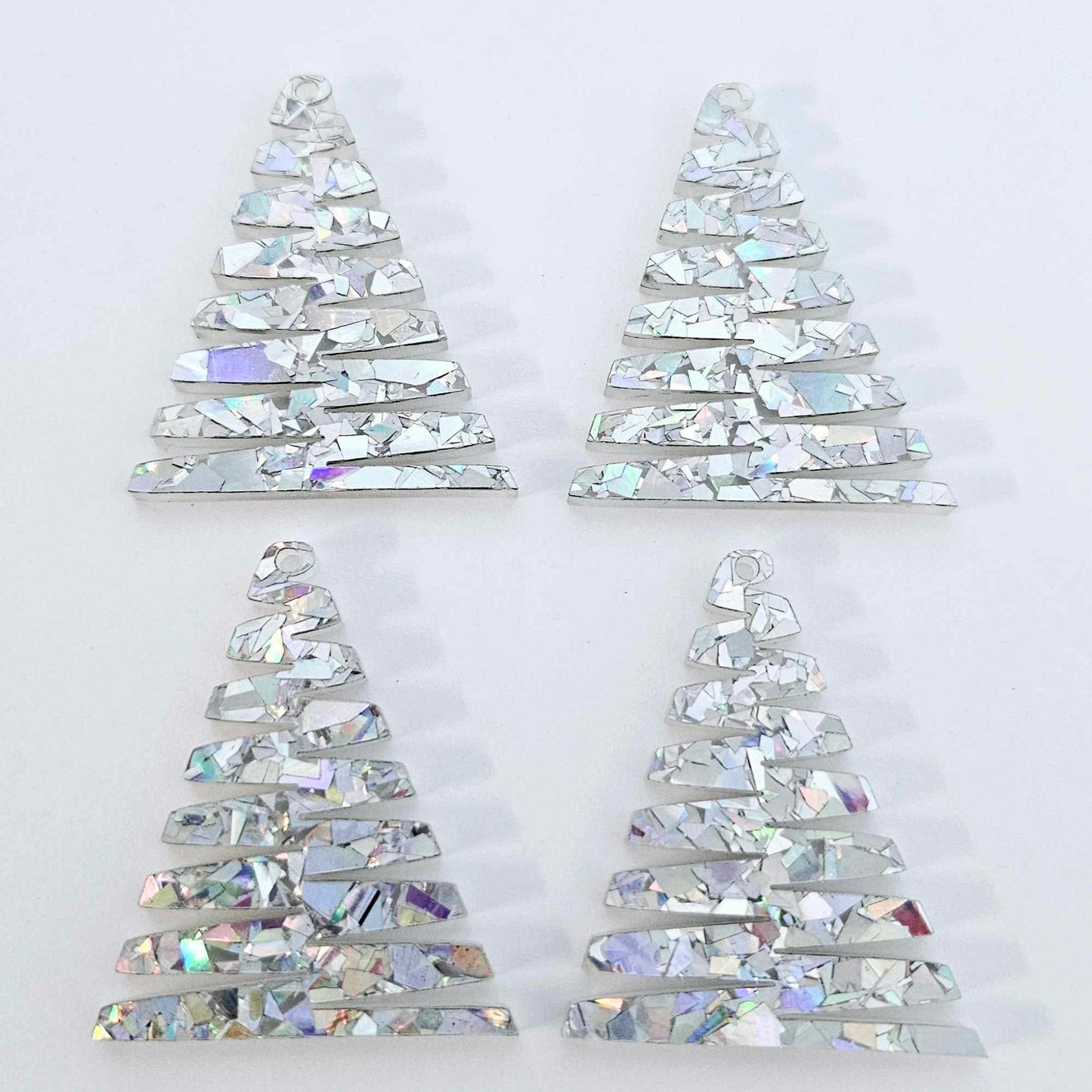 40mm HOLOGRAPHIC SILVER Glitter ZIGZAG Christmas Trees