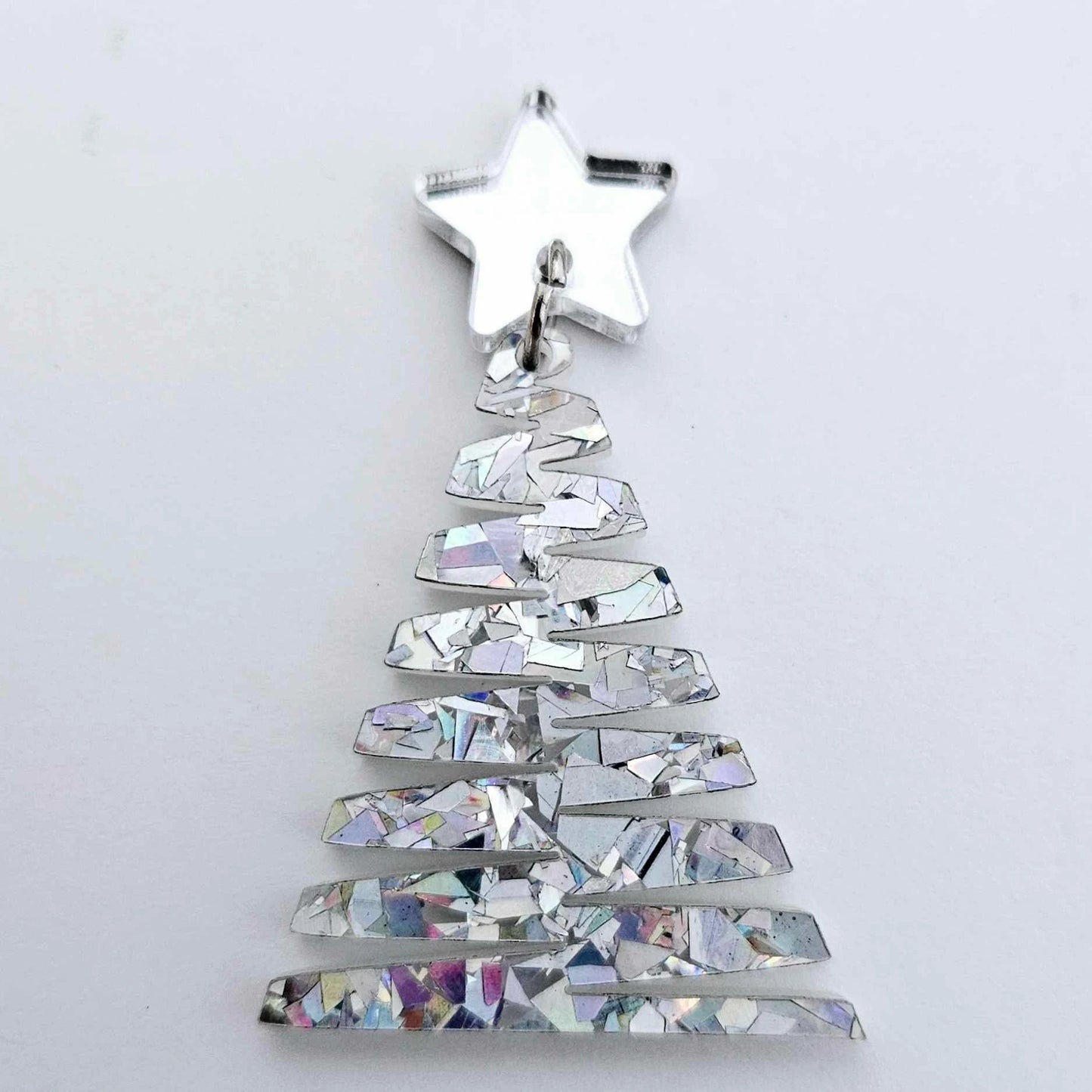 40mm HOLOGRAPHIC SILVER Glitter ZIGZAG Christmas Trees