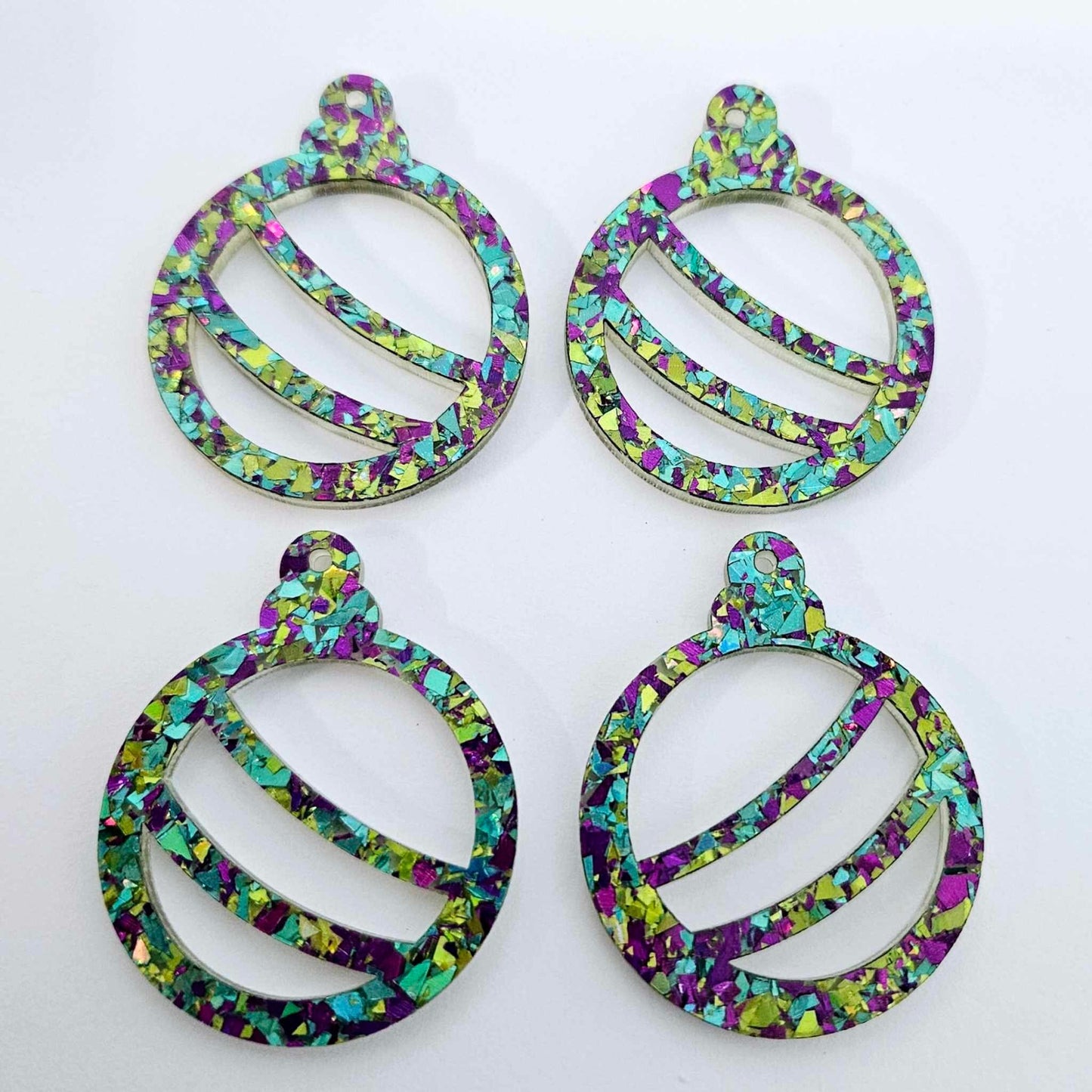 38mm PEACOCK GLITTER Acrylic BAUBLES