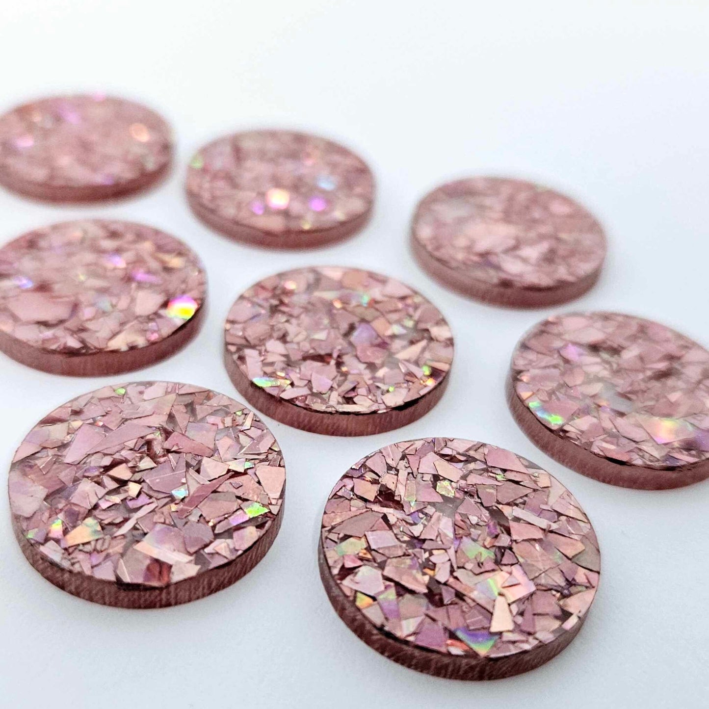 20mm HOLOGRAPHIC ROSE GOLD GLITTER Acrylic CIRCLES