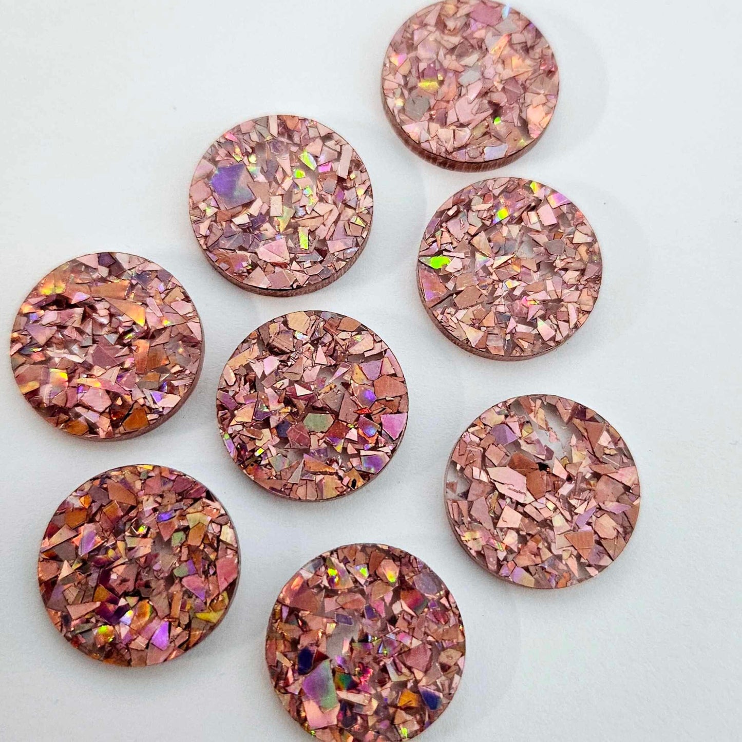 20mm HOLOGRAPHIC ROSE GOLD GLITTER Acrylic CIRCLES