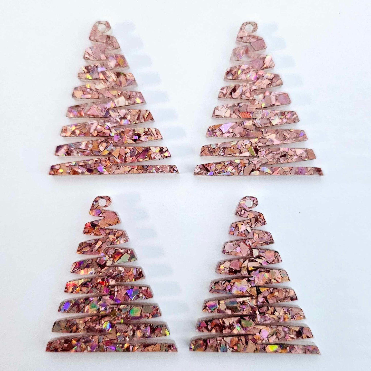 40mm HOLOGRAPHIC ROSE GOLD Glitter ZIGZAG Christmas Trees.