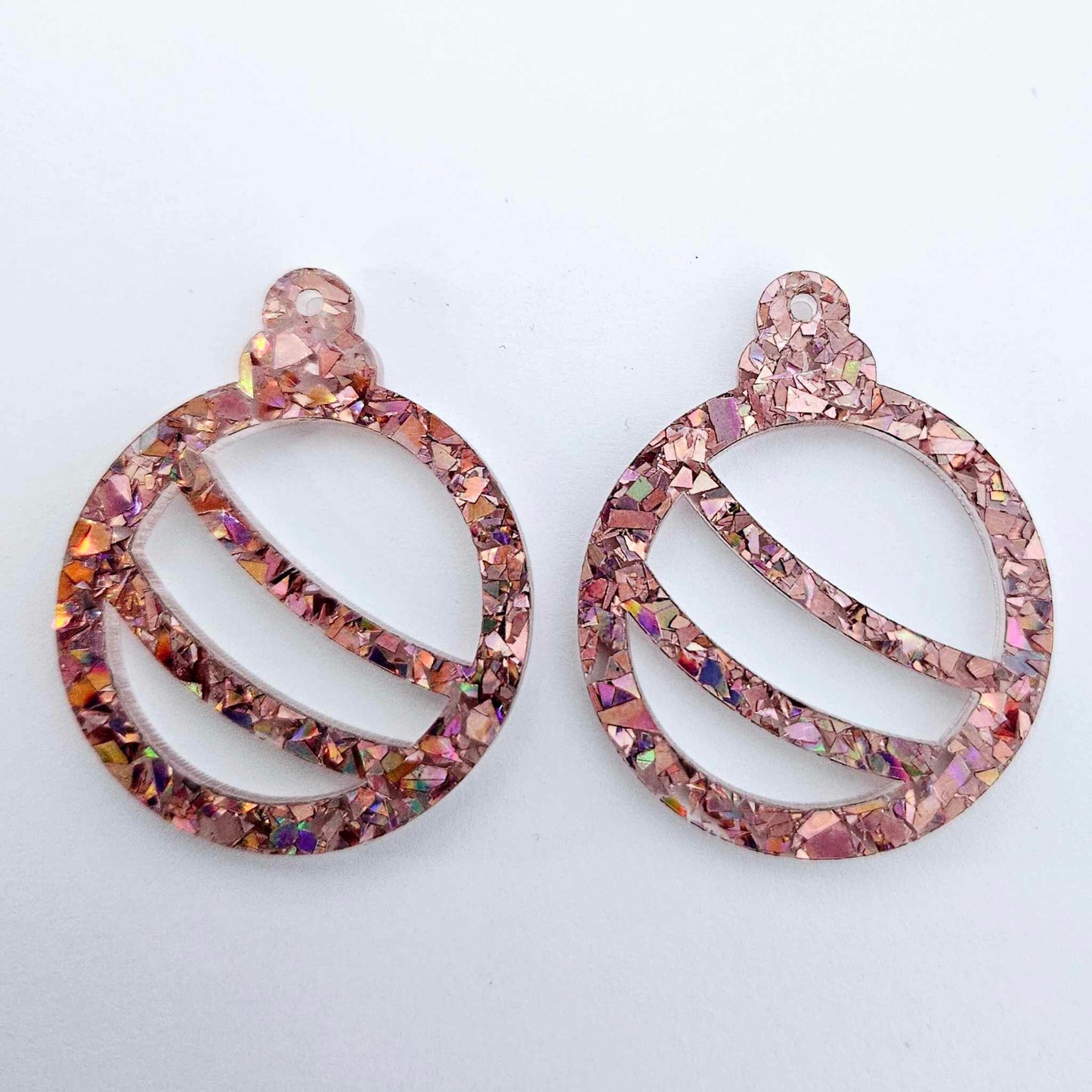 38mm HOLOGRAPHIC ROSE GOLD Glitter BAUBLES