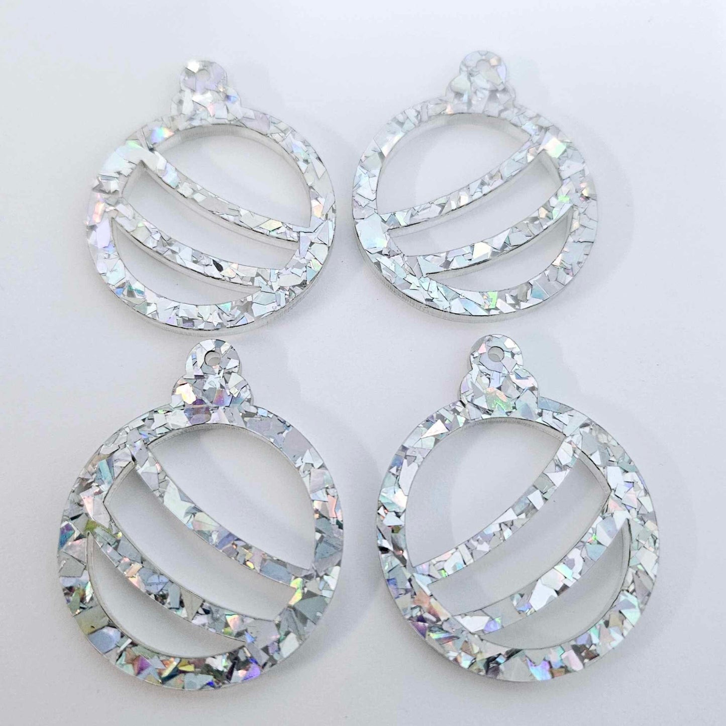 38mm HOLOGRAPHIC SILVER Glitter BAUBLES