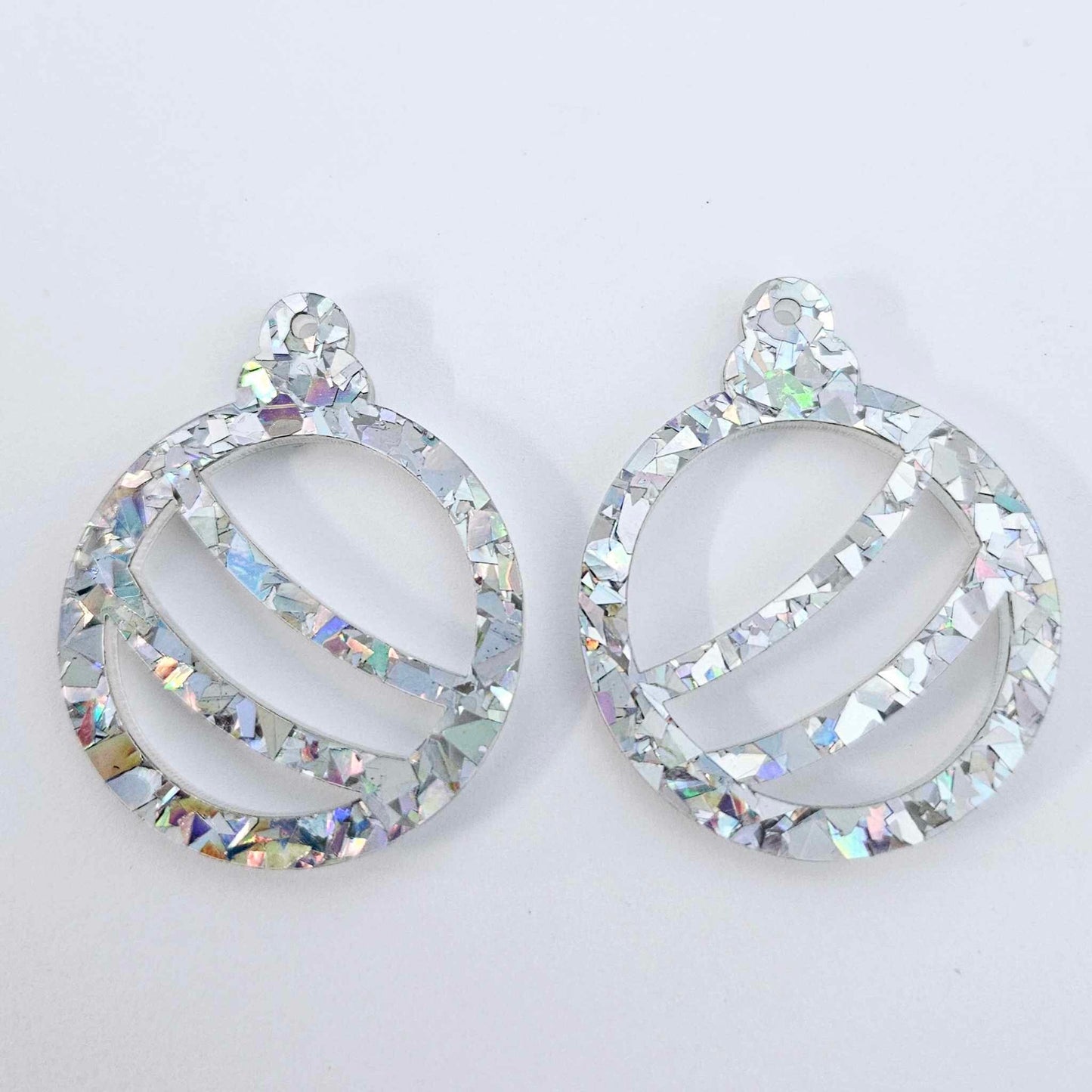 38mm HOLOGRAPHIC SILVER Glitter BAUBLES