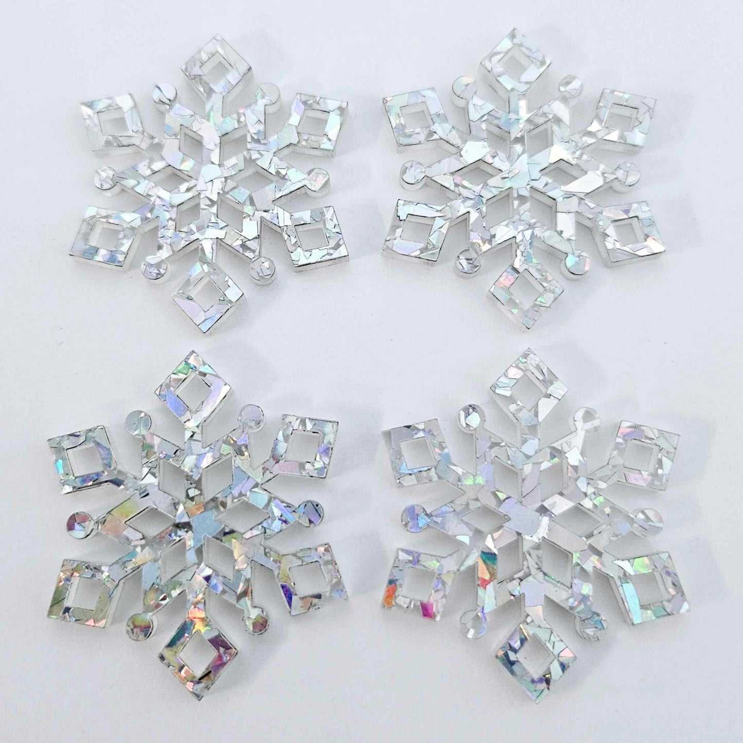 43mm HOLOGRAPHIC SILVER Glitter SNOWFLAKES