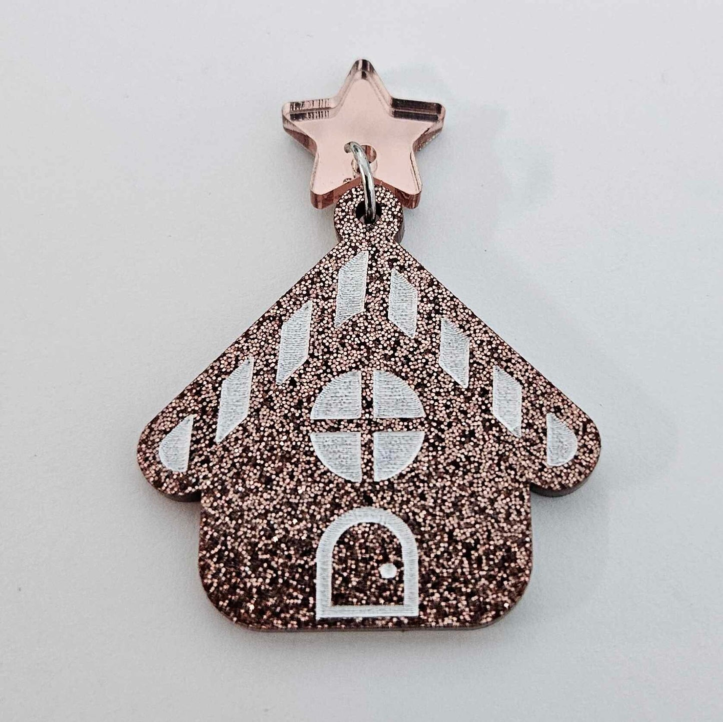 40mm COPPER GLITTER Acrylic GINGERBREAD HOUSES