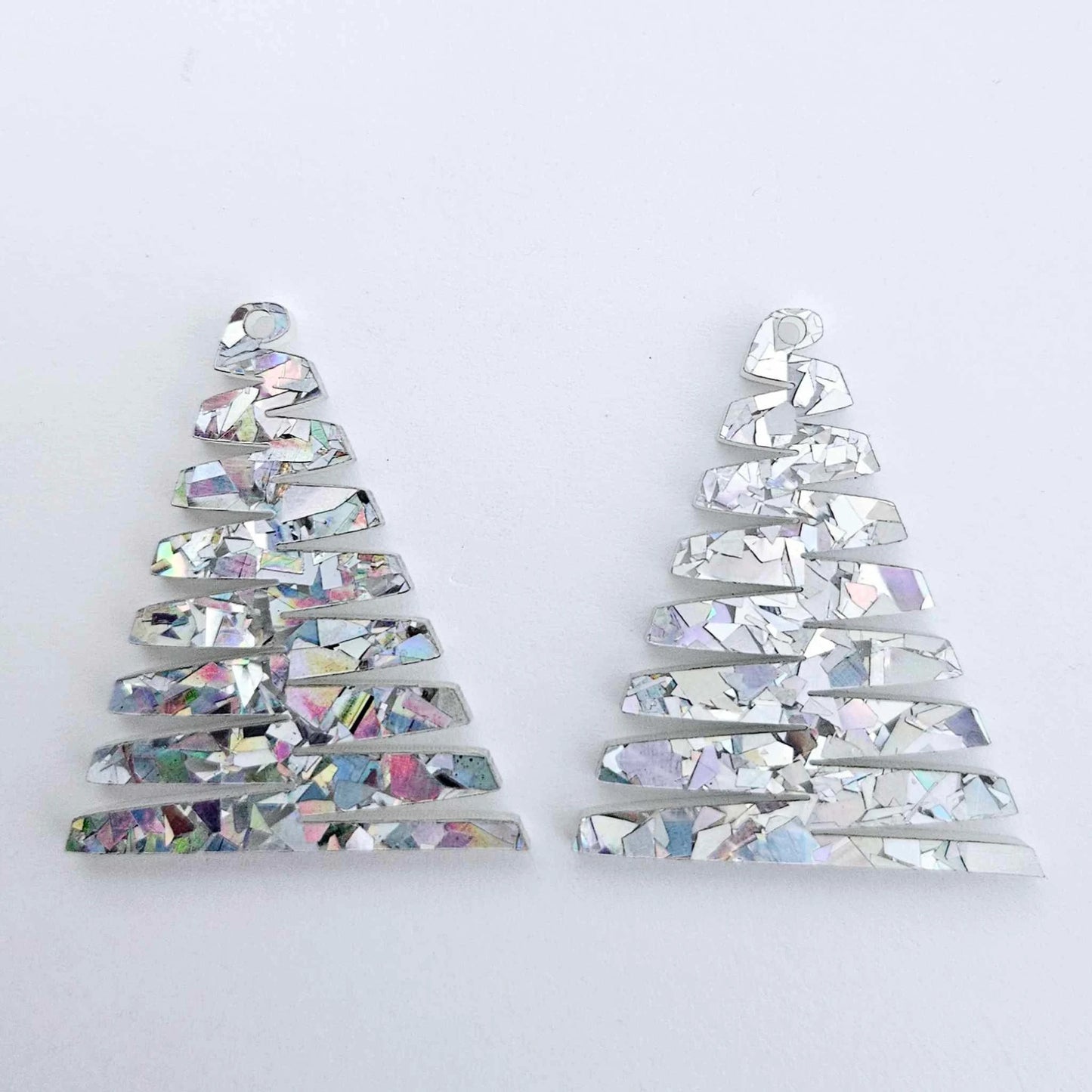 40mm HOLOGRAPHIC SILVER Glitter ZIGZAG Christmas Trees