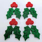 37mm RED & GREEN GLITTER Acrylic HOLLY Dangles