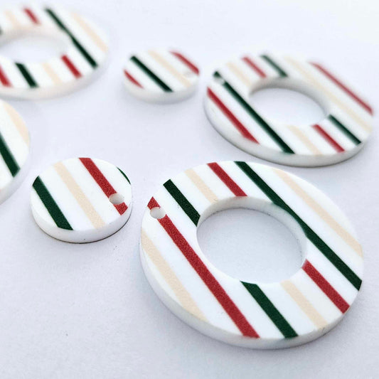 33mm STRIPY CHRISTMAS acrylic MINI HOOPS, with toppers