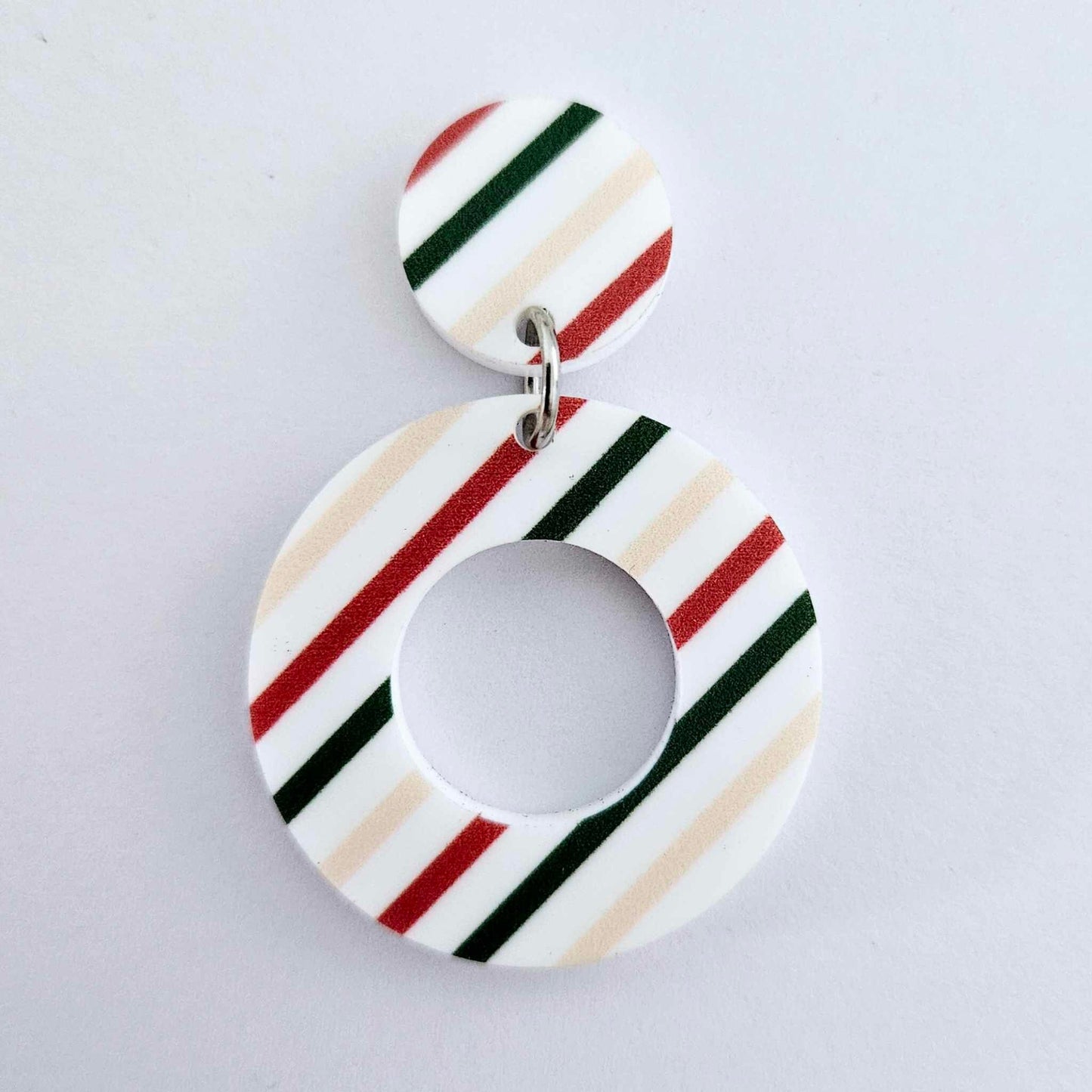 33mm STRIPY CHRISTMAS acrylic MINI HOOPS, with toppers