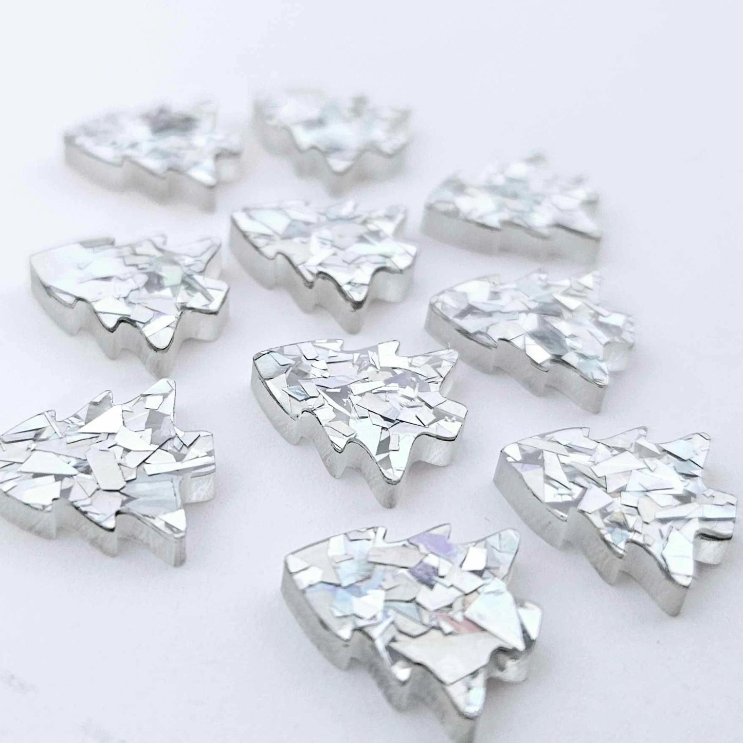 16mm HOLOGRAPHIC SILVER Glitter CHRISTMAS TREES