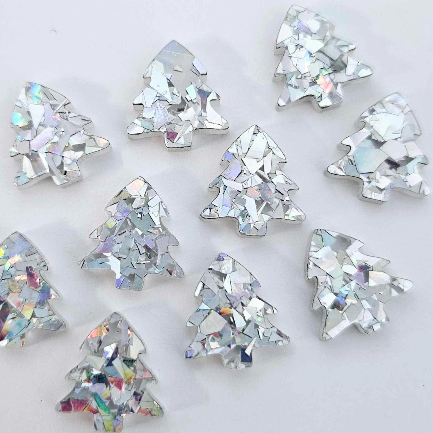 16mm HOLOGRAPHIC SILVER Glitter CHRISTMAS TREES