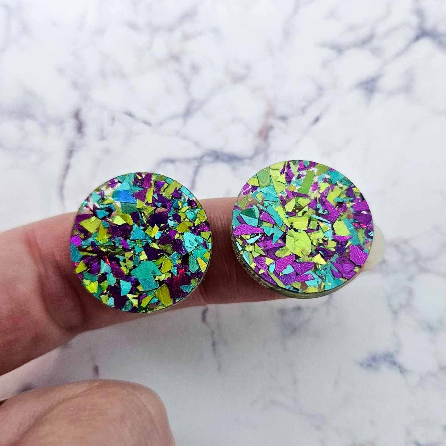 20mm PEACOCK GLITTER Acrylic CIRCLES