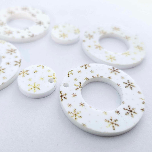 33mm CHRISTMAS SNOWFLAKE Acrylic MINI HOOPS, with toppers