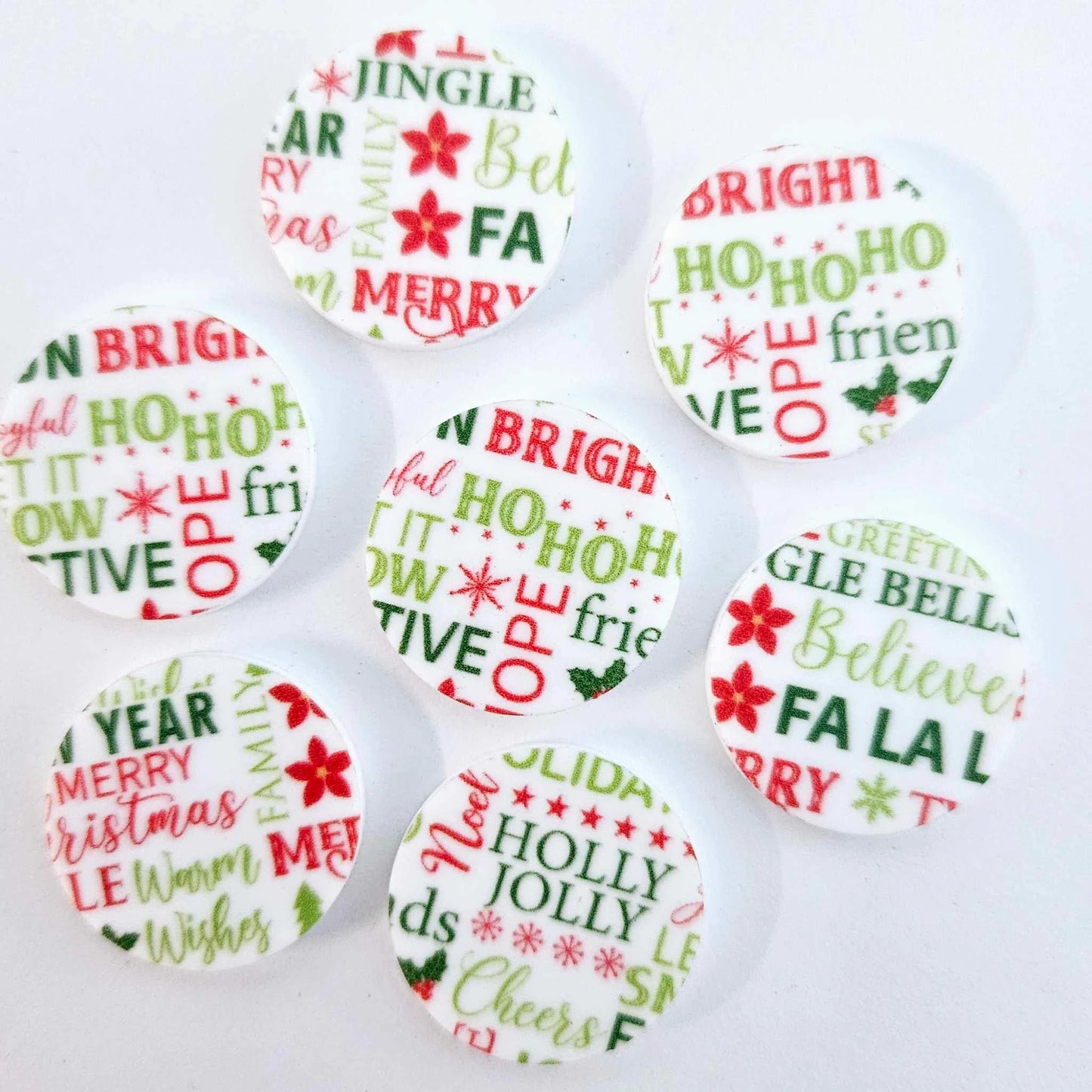 25mm CHRISTMAS TEXT Acrylic CIRCLES