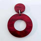 33mm DEEP RED MARBLE Acrylic MINI HOOPS, with toppers.