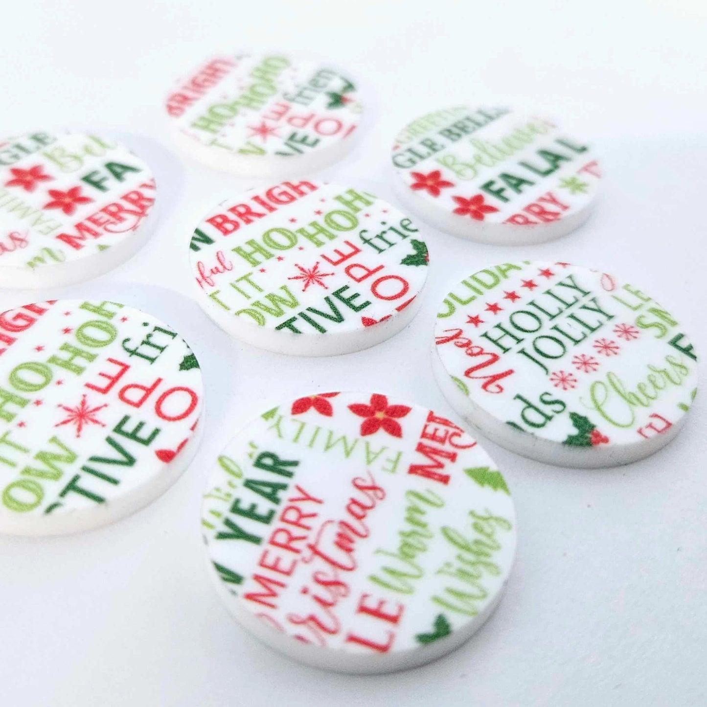 25mm CHRISTMAS TEXT Acrylic CIRCLES