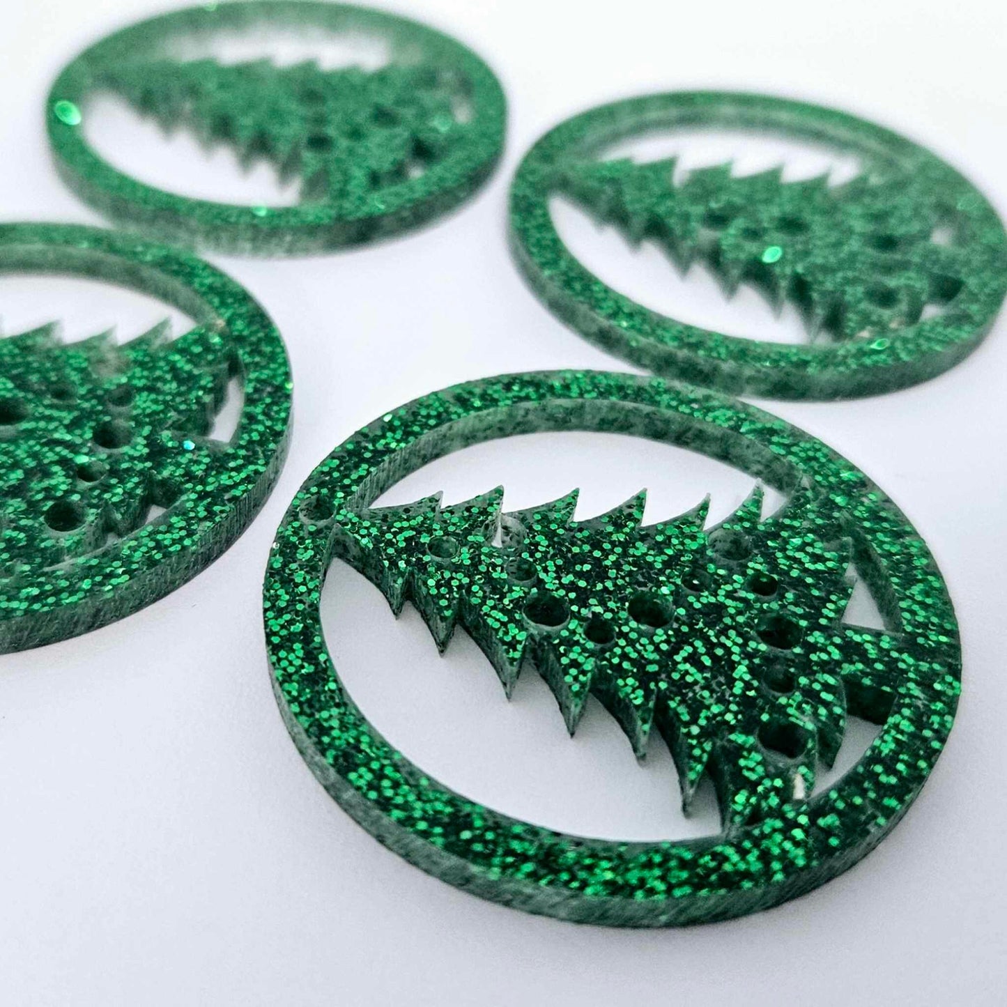 40mm GREEN GLITTER Acrylic BAUBLE TREE HOOPS