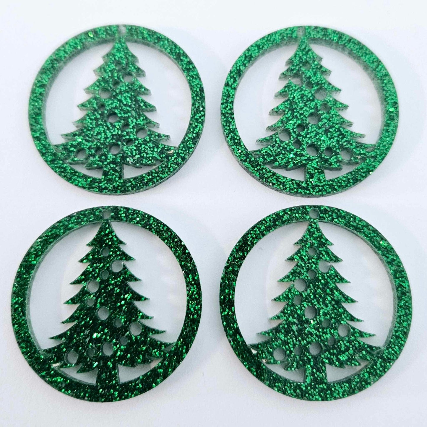 40mm GREEN GLITTER Acrylic BAUBLE TREE HOOPS