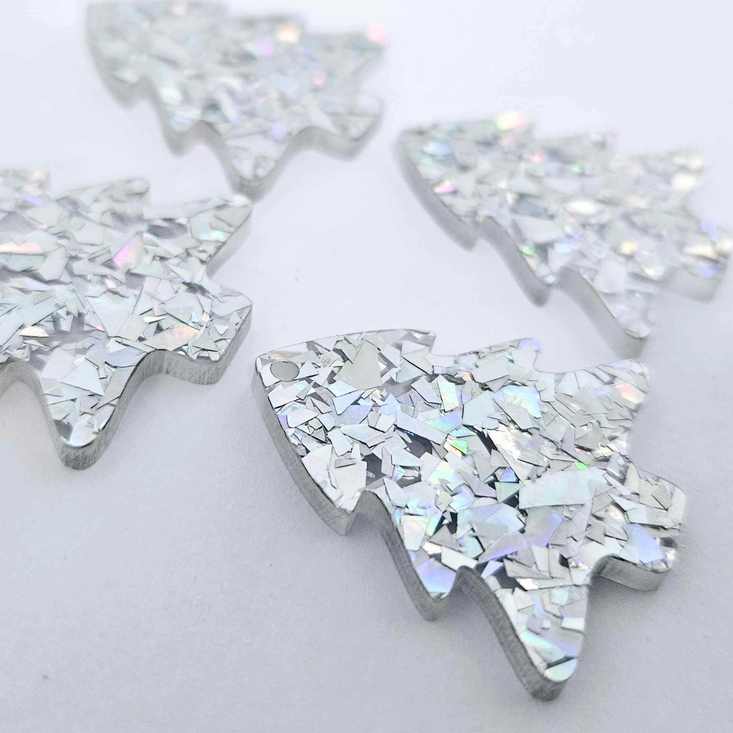 35mm HOLOGRAPHIC SILVER GLITTER Acrylic CHRISTMAS TREE