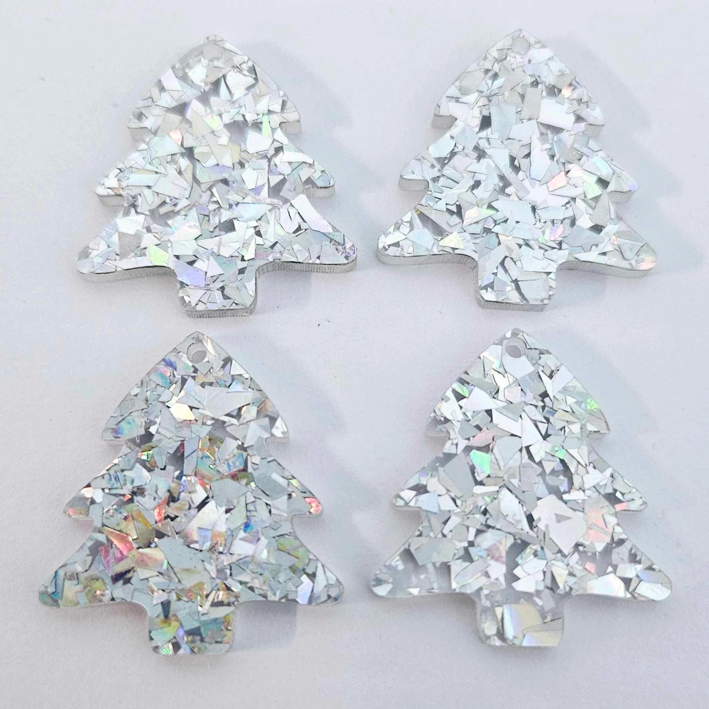 35mm HOLOGRAPHIC SILVER GLITTER Acrylic CHRISTMAS TREE