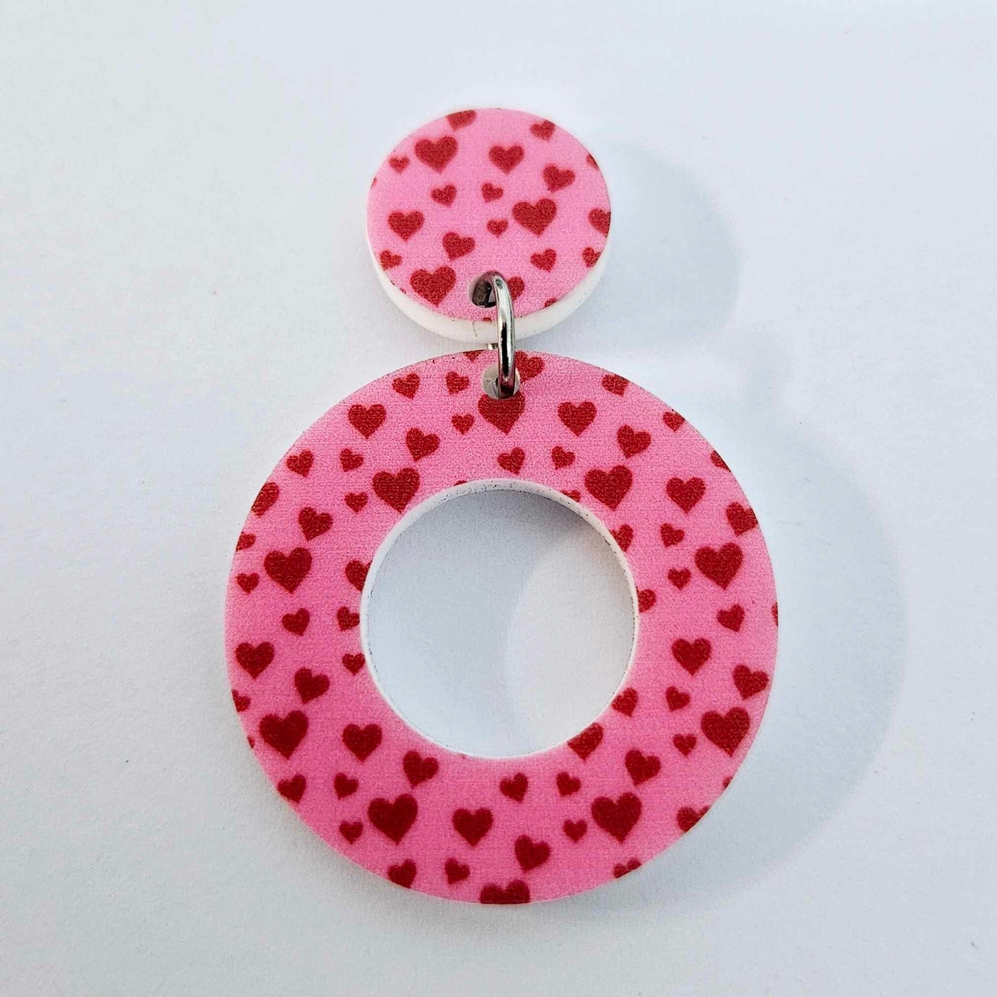 33mm PINK with RED HEARTS Acrylic MINI HOOPS, with toppers