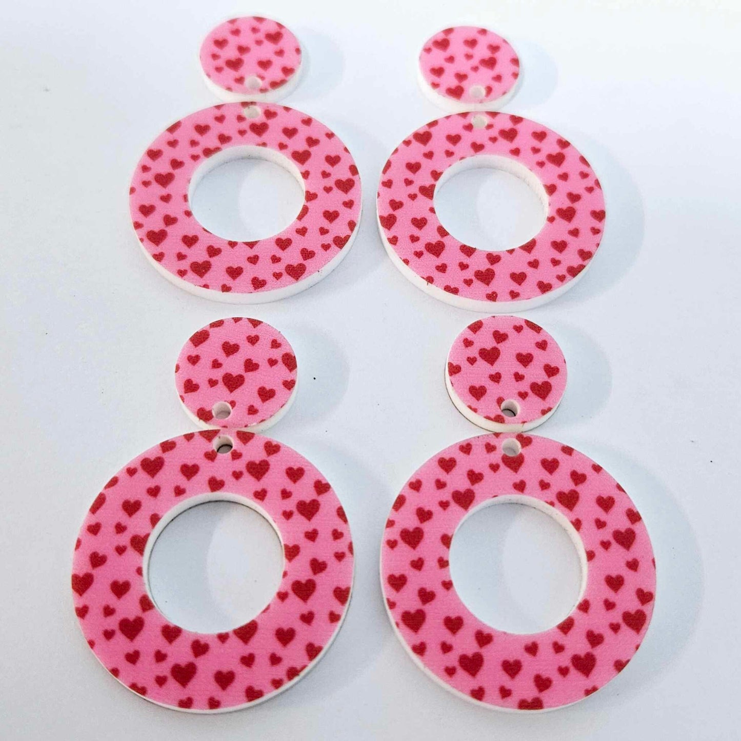 33mm PINK with RED HEARTS Acrylic MINI HOOPS, with toppers