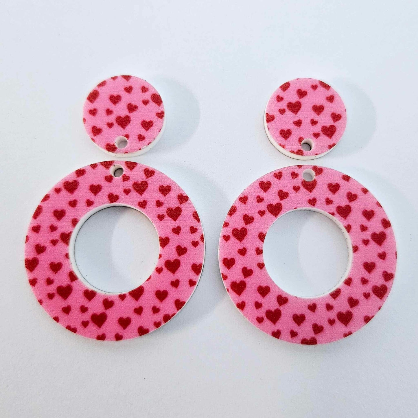 33mm PINK with RED HEARTS Acrylic MINI HOOPS, with toppers