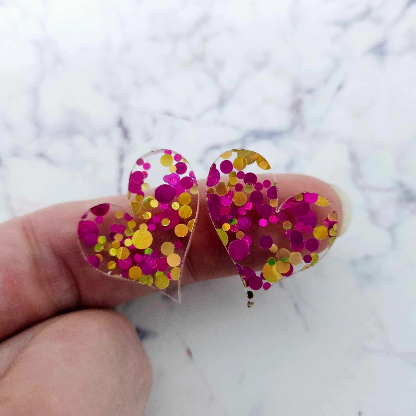 23mm PINK & GOLD BUBBLE Glitter HEARTS