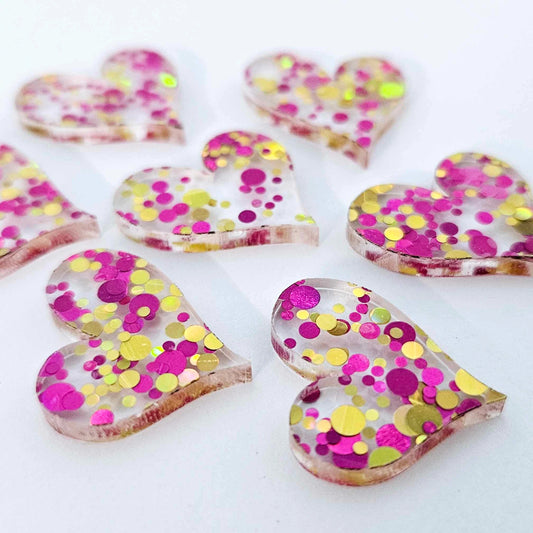 23mm PINK & GOLD BUBBLE Glitter HEARTS