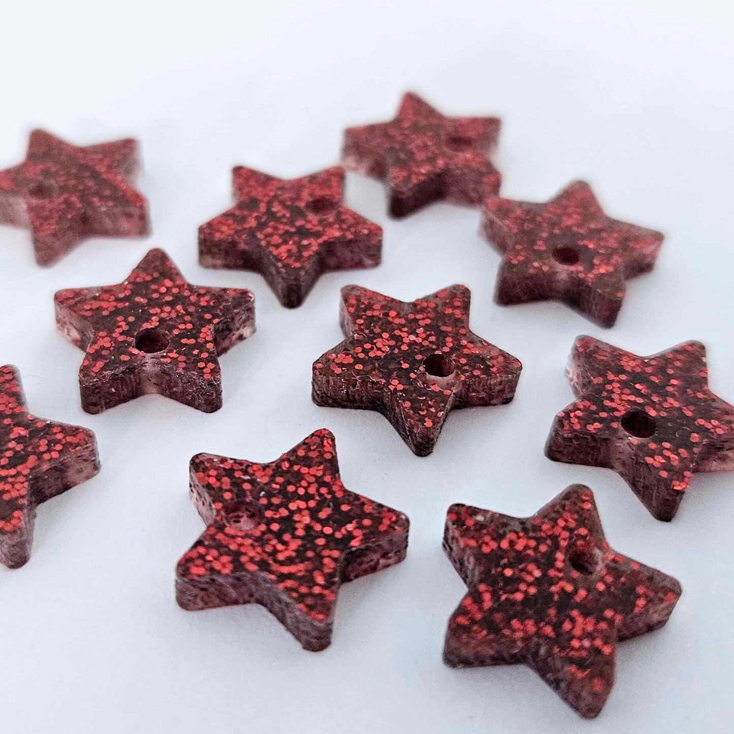 14mm RED GLITTER Acrylic STAR Toppers/Studs