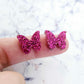 15mm HOT PINK GLITTER Acrylic BUTTERFLIES