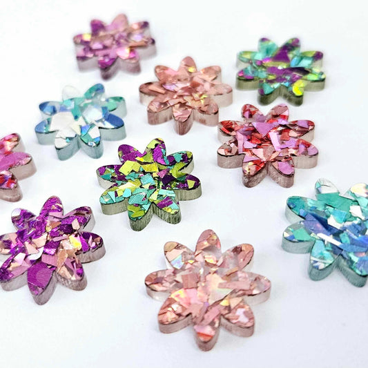 16mm CHUNKY GLITTER Acrylic FLOWERS MIXED PACK