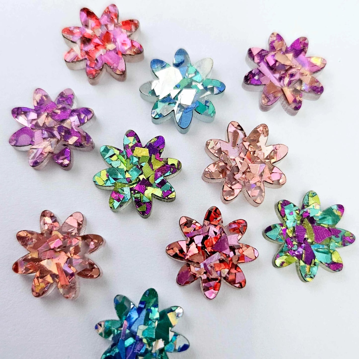 16mm CHUNKY GLITTER Acrylic FLOWERS MIXED PACK