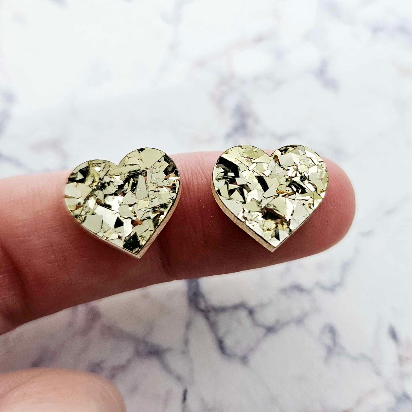 14mm CHUNKY GOLD GLITTER Acrylic HEART Toppers/Studs