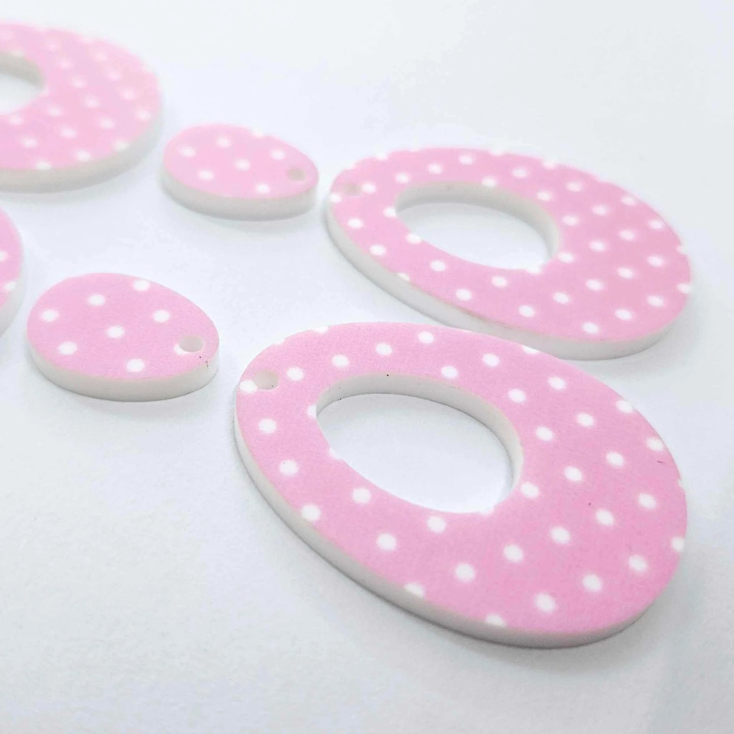 40mm PINK POLKA DOT Acrylic Dangles, with toppers.