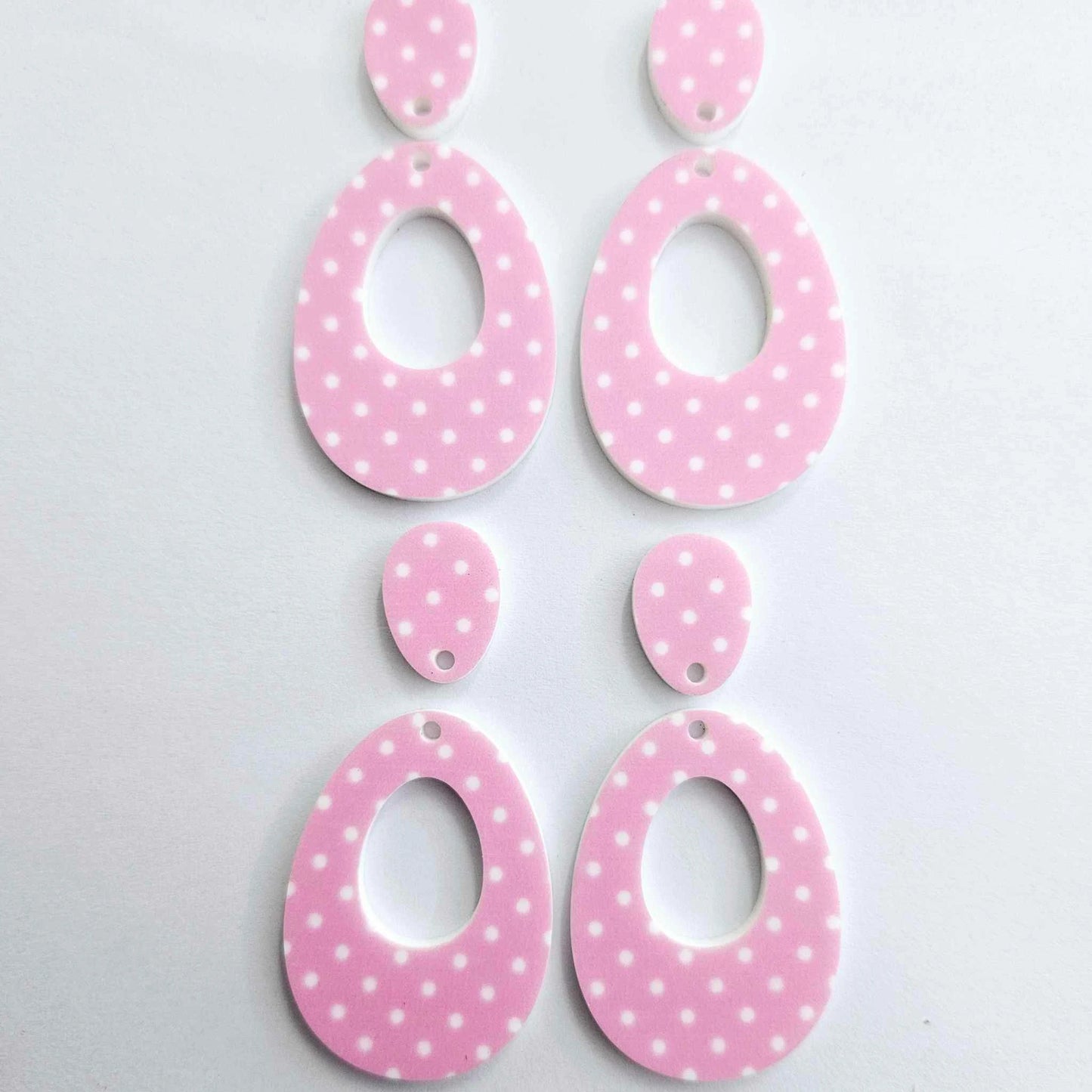 40mm PINK POLKA DOT Acrylic Dangles, with toppers.