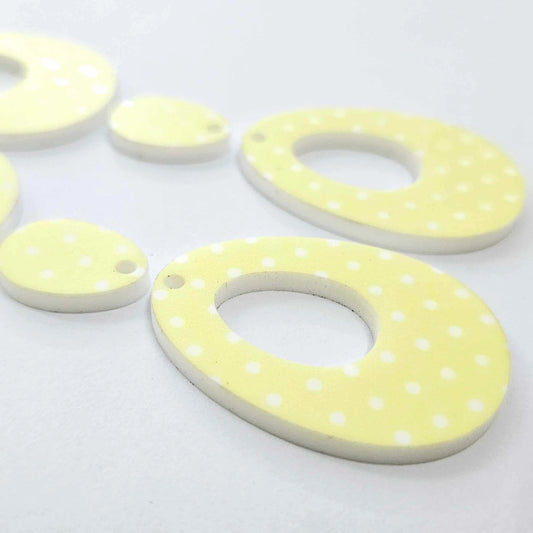 40mm YELLOW POLKA DOT Acrylic Dangles, with toppers