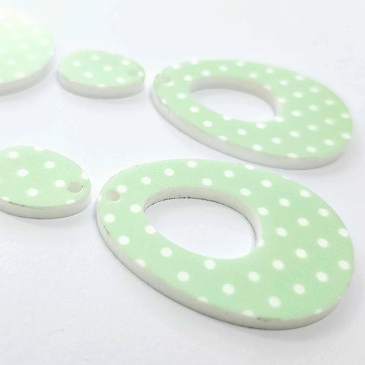 40mm GREEN POLKA DOT Acrylic Dangles, with toppers