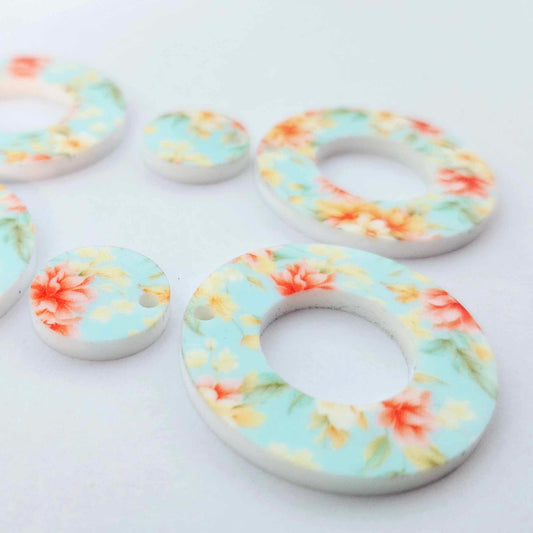 33mm FLORAL BLOOM Acrylic MINI HOOPS, with toppers.