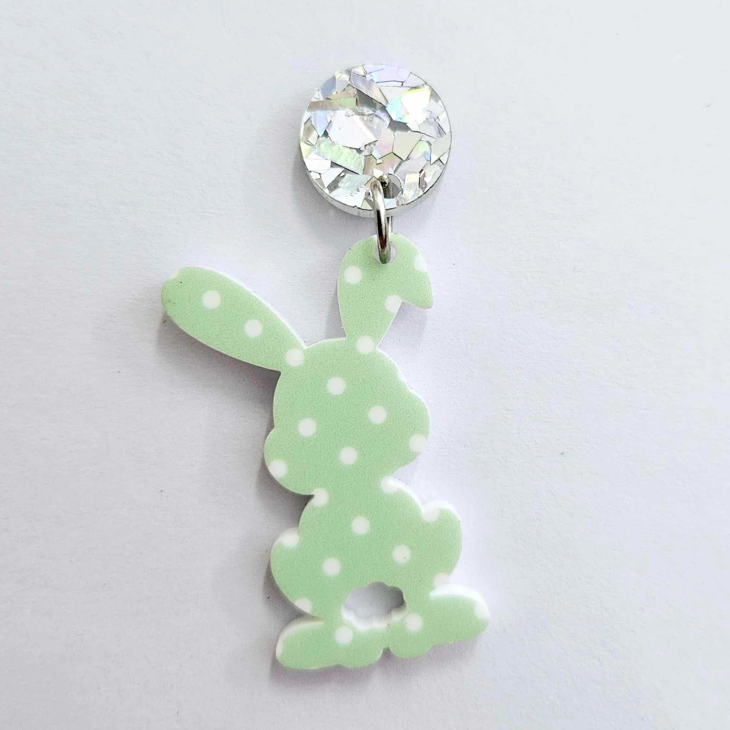 38mm GREEN POLKA DOT Acrylic BUNNIES