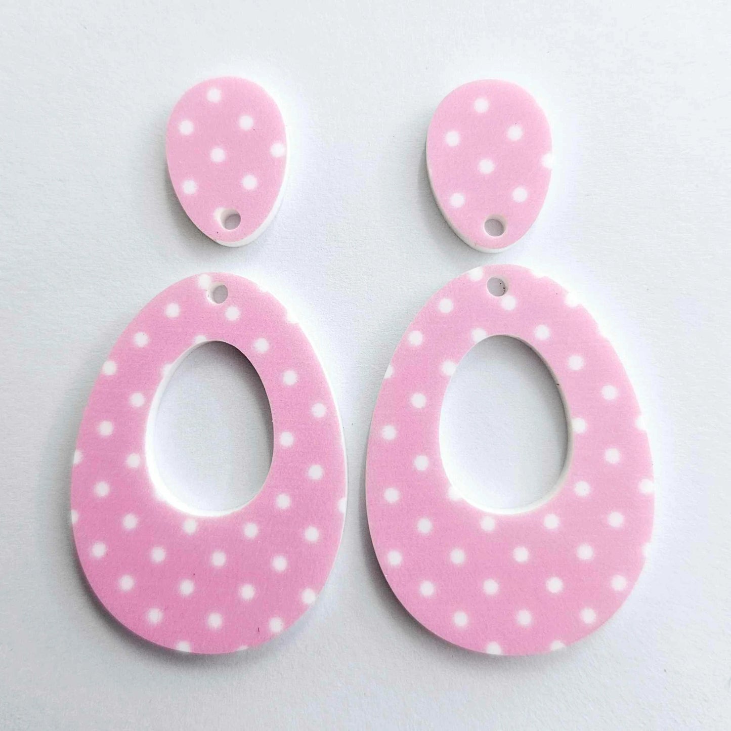 40mm PINK POLKA DOT Acrylic Dangles, with toppers.