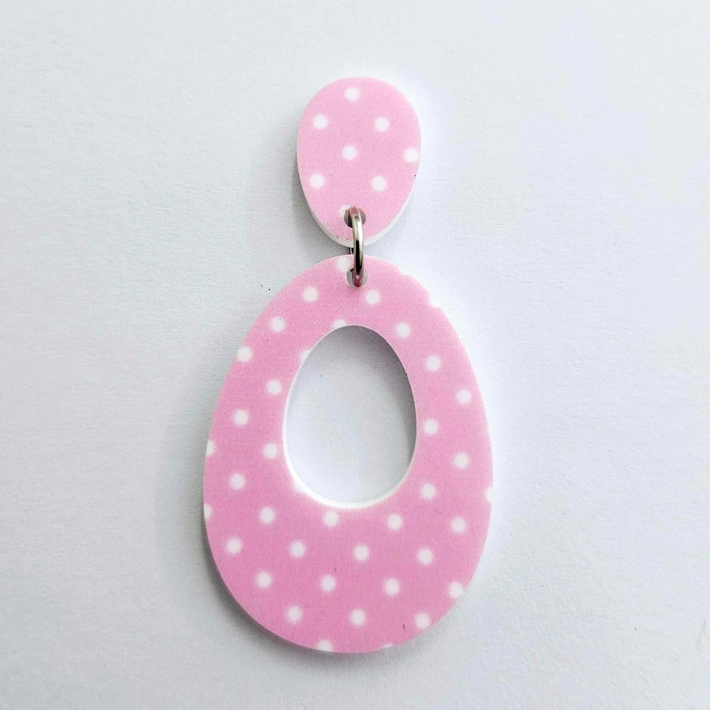 40mm PINK POLKA DOT Acrylic Dangles, with toppers.