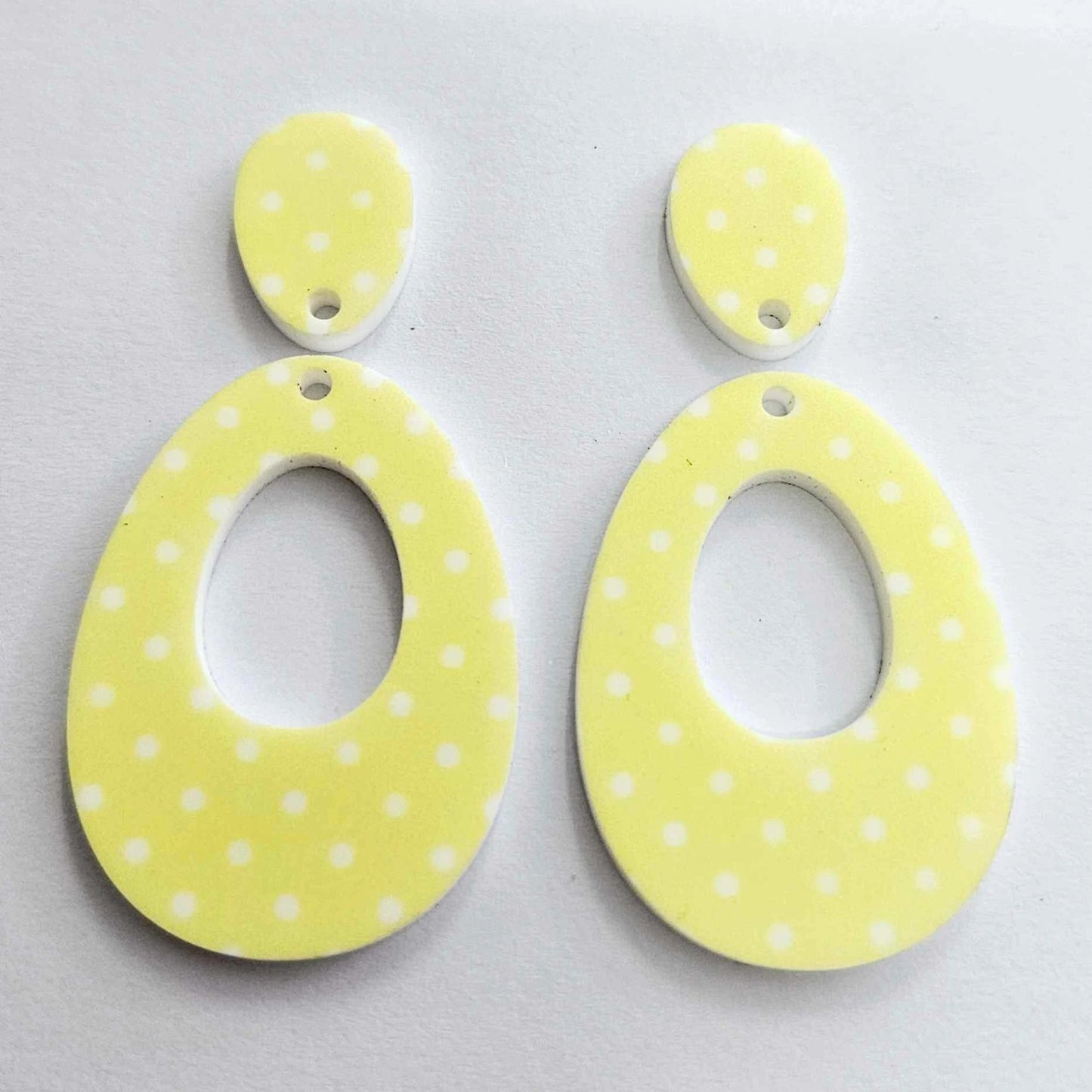 40mm YELLOW POLKA DOT Acrylic Dangles, with toppers