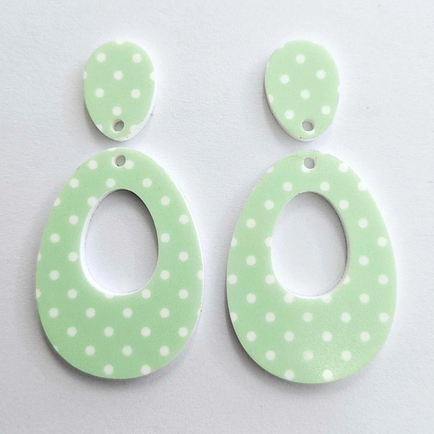 40mm GREEN POLKA DOT Acrylic Dangles, with toppers